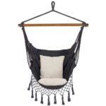 Függőágy otthonra vagy kertbe HM43, sötétszürke párnákkal, 130x100cm, 150kg