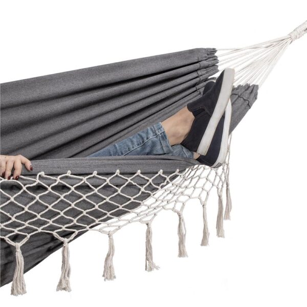 Kétszemélyes függőágy rojtokkal és 2 párnával, 200kg, 200×150 cm, sötétszürke - Image 18
