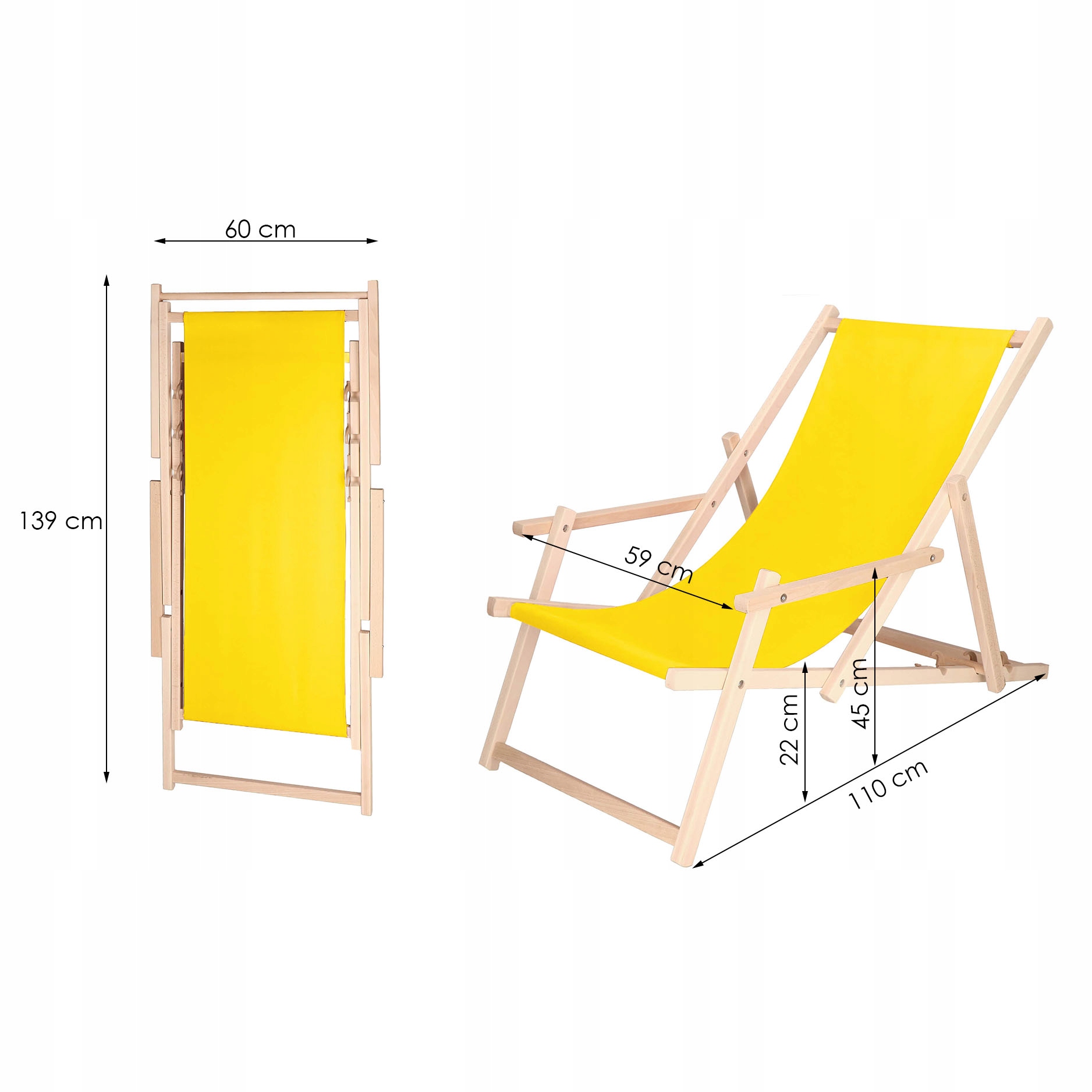 (DL) Sezlong cu brate pliabil din lemn de fag SERSIMO DC3YL40, 120kg, galben - Image 4