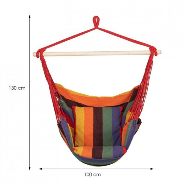Hamac tip leagan suspendat pentru casa sau gradina HM47, multicolor cu perne, 130x100cm, 150kg - Image 5