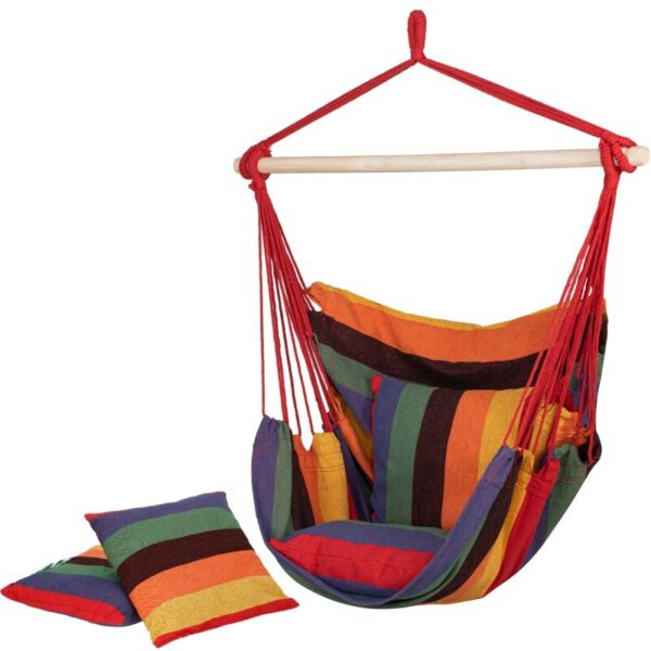 Hamac tip leagan suspendat pentru casa sau gradina HM47, multicolor cu perne, 130x100cm, 150kg - Image 7