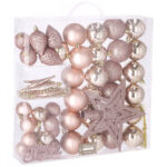 Set globuri si decoratiuni de Craciun, 51 piese, diverse dimensiuni, roz