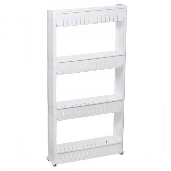 Sistem rafturi de depozitare Sersimo HA111 cu roti pentru bucatarie sau baie cu 4 polite, alb