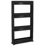 Sersimo HA117 polcos tároló kerekekkel konyhába vagy fürdőszobába 4 polccal, fekete