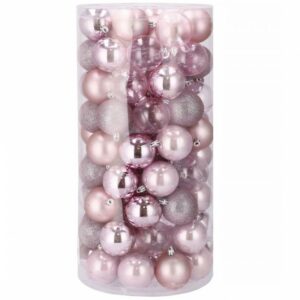 Set globuri de Craciun, 100 bucati, 6cm, roz