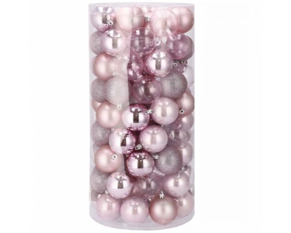 Set globuri de Craciun, 100 bucati, 6cm, roz