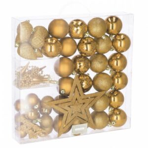 Set globuri si decoratiuni de Craciun, 51 piese, diverse dimensiuni, auriu