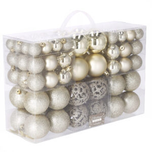 Set globuri de Craciun, 100 bucati, 3-6cm, auriu