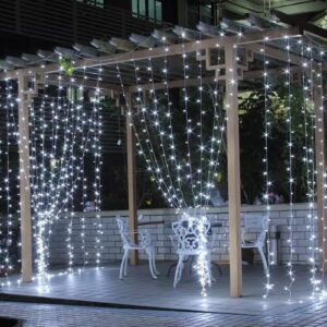 Fényfüggöny 300 LED, 3 m széles, beltéri/kültéri használatra, távirányító, fehér világítás