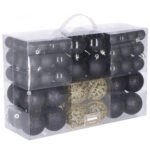 Karácsonyi gömb dísz készlet, 100 darab, 3–6 cm, fekete és arany színben