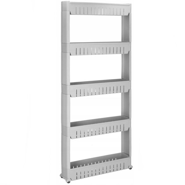 Sistem rafturi de depozitare Sersimo HA115 cu roti pentru bucatarie sau baie cu 5 polite, gri
