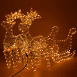 Instalatie lumini pentru Craciun, 2 reni cu sanie, Sersimo, 480 LED-uri, 150cm, galben