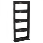 Sersimo HA118 polcos tároló kerekekkel konyhába vagy fürdőszobába 5 polccal, fekete