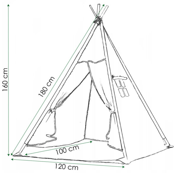 Gyermek sátor Sersimo indiai stílusú Teepee sátor ablakkal, vastag szőnyeggel és 2 párnával, fehér kék - Image 12