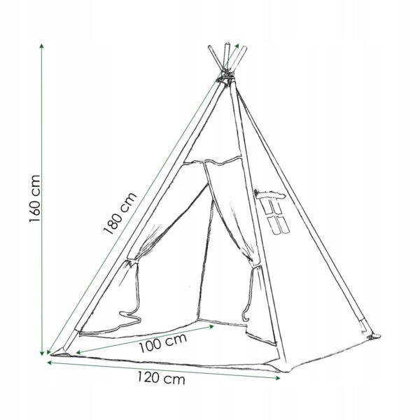 Cort copii Sersimo stil indian Teepee Tent cu fereastra, covoras gros si 2 perne, alb gri - Image 13