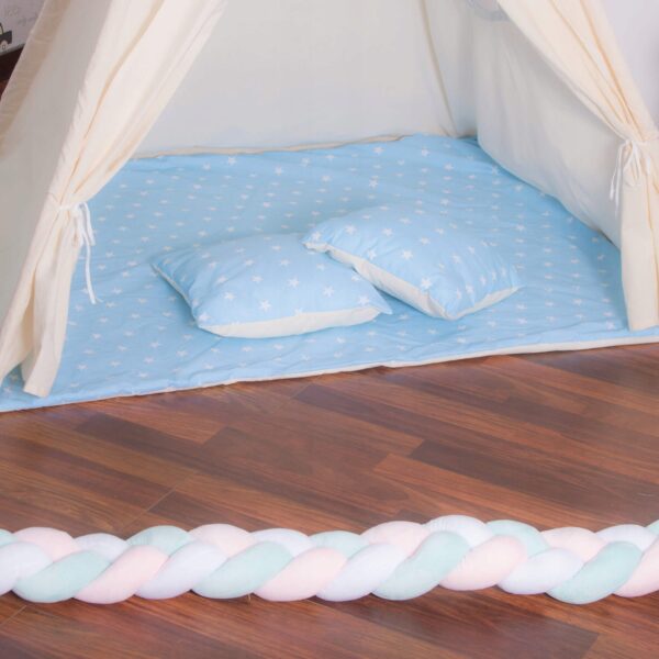 Gyermek sátor Sersimo indiai stílusú Teepee sátor ablakkal, vastag szőnyeggel és 2 párnával, fehér kék - Image 2