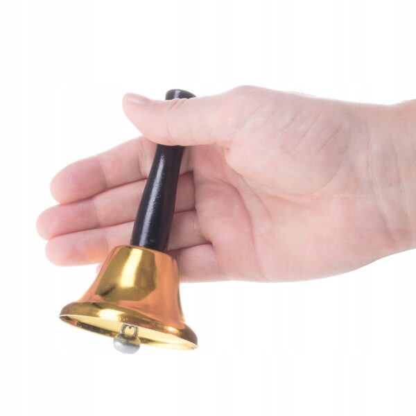 Aranyszínű fém csengő, fa nyéllel, 12cm - Image 2