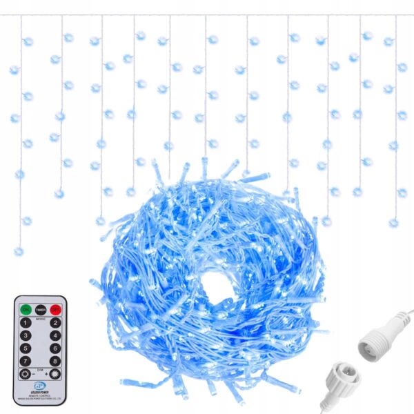 (DL) Ghirlanda luminoasa tip perdea 300 LED-uri, 12m, pentru interior/exterior, iluminare albastra, cu telecomanda - Image 6