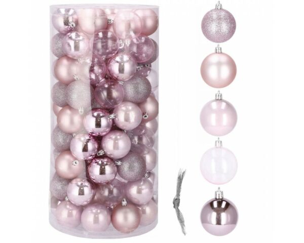 Set globuri de Craciun, 100 bucati, 6cm, roz - Image 2