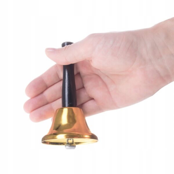 Aranyszínű fém csengő, fa nyéllel, 12cm - Image 3