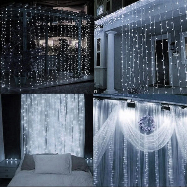 Fényfüggöny 300 LED, 3 m széles, beltéri/kültéri használatra, távirányító, fehér világítás - Image 2