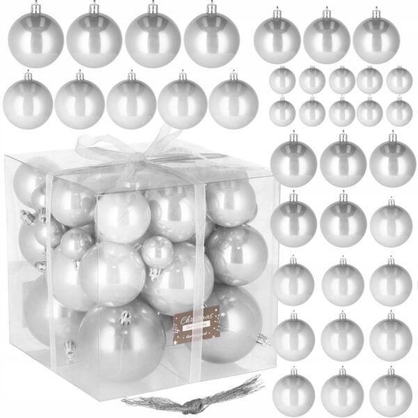 Set globuri de Craciun, 37 bucati, 3-8cm, argintiu - Image 3
