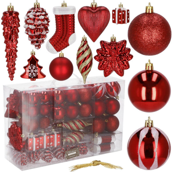 Set globuri si decoratiuni de Craciun, 72 piese, diverse dimensiuni, rosu - Image 2