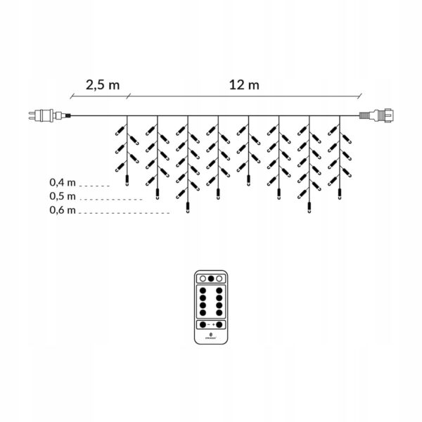 Fényfüggöny 300 LED, 12 m széles, beltéri/kültéri használatra, fehér világítással, távirányítóval - Image 8