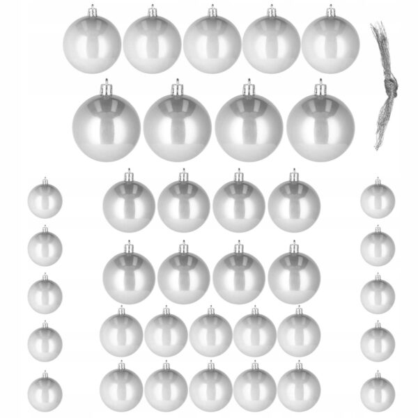 Set globuri de Craciun, 37 bucati, 3-8cm, argintiu - Image 5