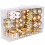 Karácsonyi gömb- és díszkészlet, 72 darab, különböző méretben, arany