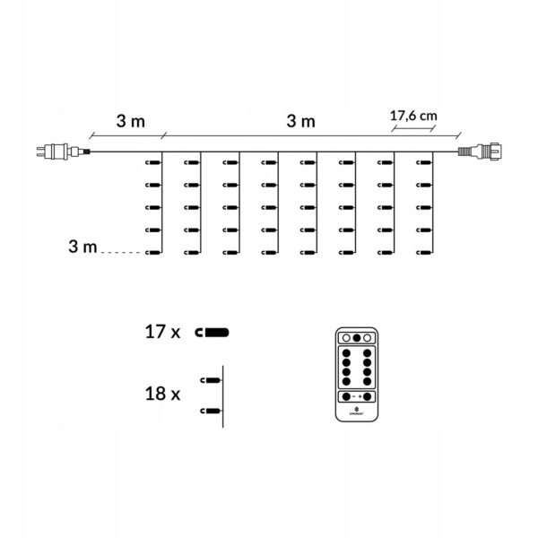 Fényfüggöny 300 LED, 3 m széles, beltéri/kültéri használatra, távirányító, fehér világítás - Image 9