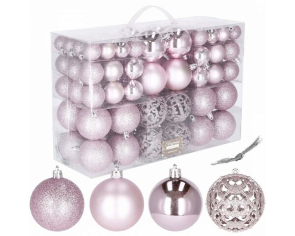Set globuri de Craciun, 100 bucati, 3-6cm, roz - Image 9
