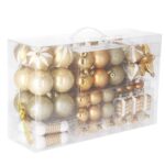 Karácsonyi gömb- és díszszett, 77 darab, különböző méretű, arany