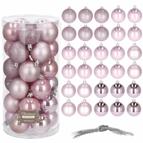 Set globuri de Craciun, 30 bucati, 5cm, roz - Image 2