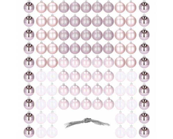 Set globuri de Craciun, 100 bucati, 6cm, roz - Image 4