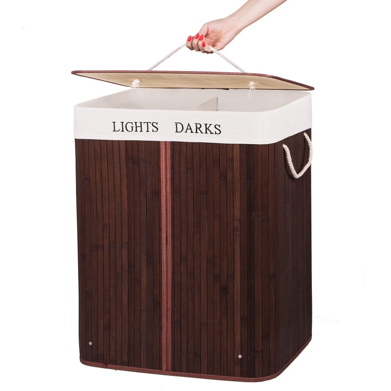 (DL) Cos rufe Sersimo HA33, dublu cu 2 compartimente, 100 L, 64x52 cm, bambus maro - Image 3