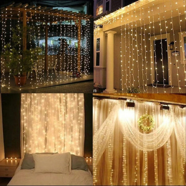 Fényfüggöny 300 LED, 3 m széles, beltéri/kültéri használatra, távirányító, sárga világítás - Image 4