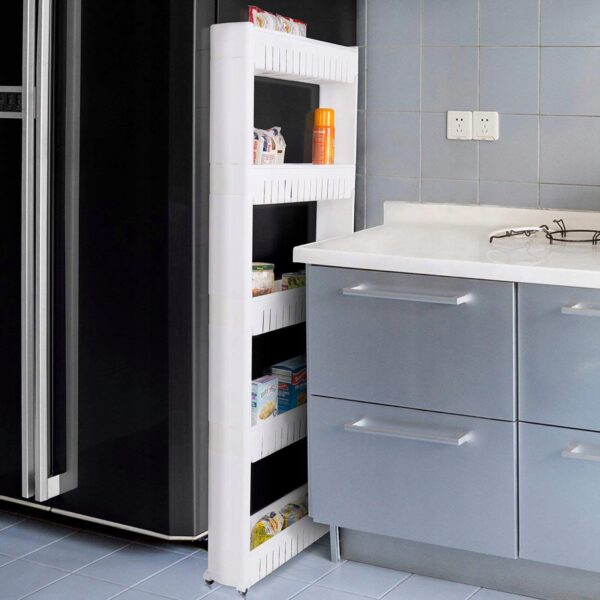 Sistem rafturi de depozitare Sersimo HA112 cu roti pentru bucatarie sau baie cu 5 polite, alb - Image 7