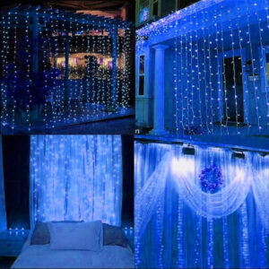 (DL) Ghirlanda luminoasa 300 LED-uri, 3m, pentru interior/exterior, telecomanda, iluminare albastra