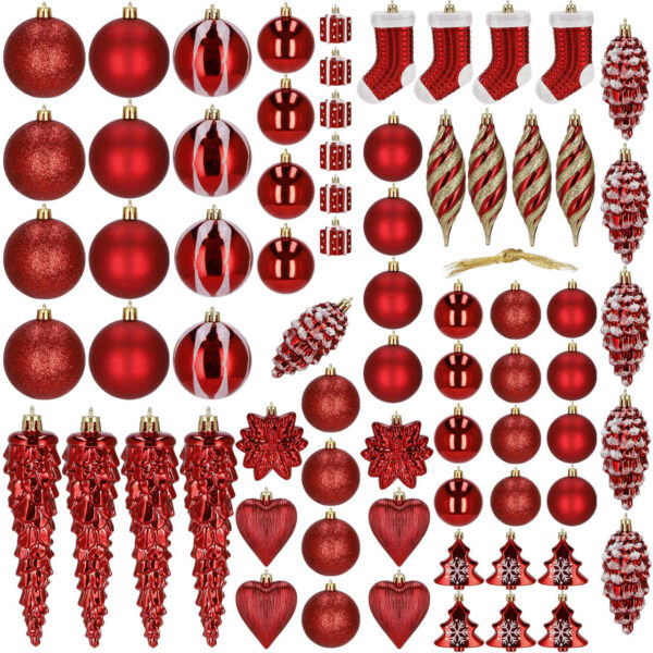 Set globuri si decoratiuni de Craciun, 72 piese, diverse dimensiuni, rosu - Image 4