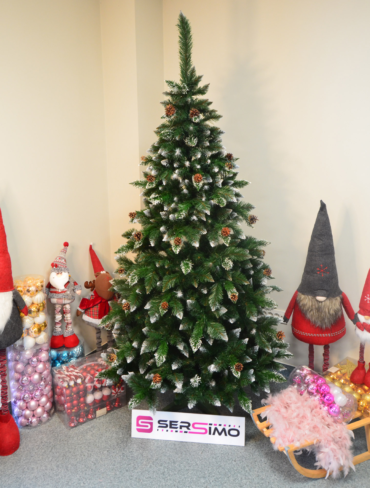 Brad artificial Christmas Deluxe by Sersimo, Islanda, cu ornamente de cristal si conuri, 220cm - Image 4