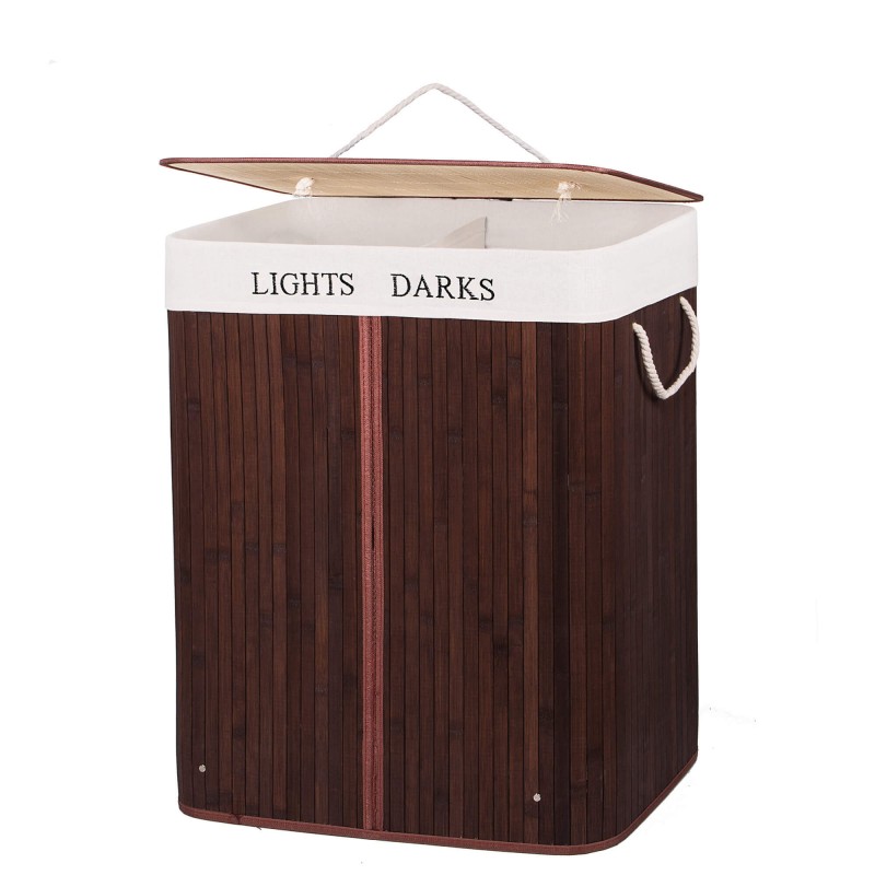 (DL) Cos rufe Sersimo HA33, dublu cu 2 compartimente, 100 L, 64x52 cm, bambus maro - Image 6