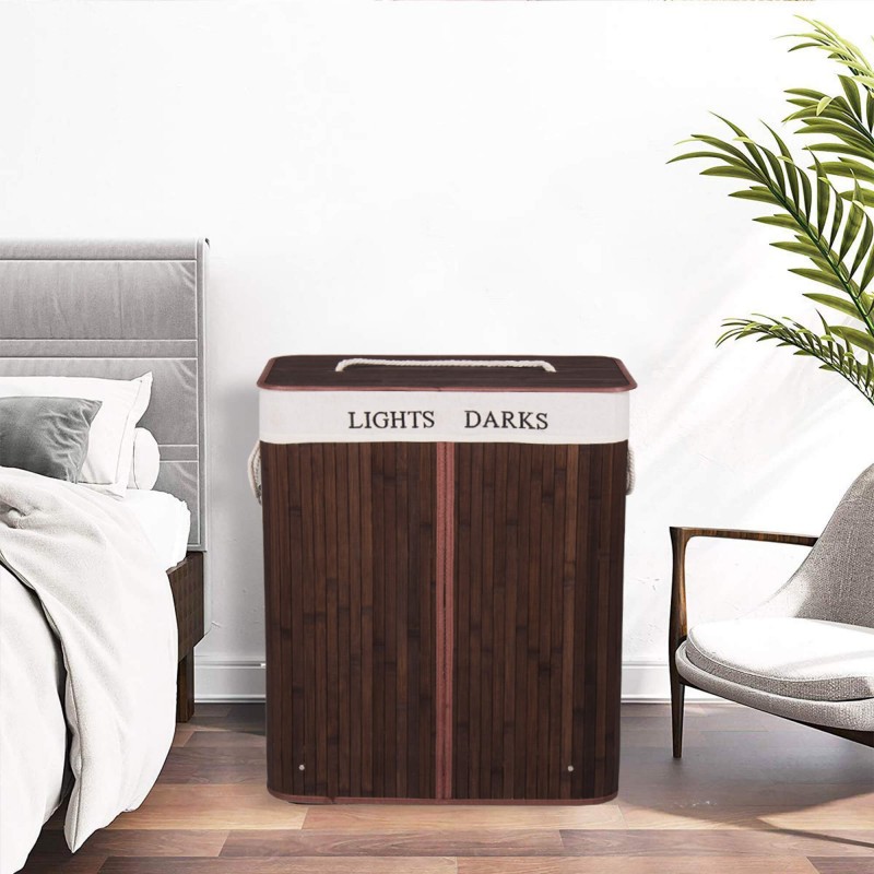(DL) Cos rufe Sersimo HA33, dublu cu 2 compartimente, 100 L, 64x52 cm, bambus maro - Image 8