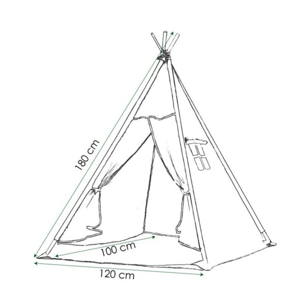 Gyermek sátor Sersimo indiai stílusú Teepee sátor ablakkal, vastag szőnyeggel és 2 párnával, fehér szürke felhőkkel - Image 10