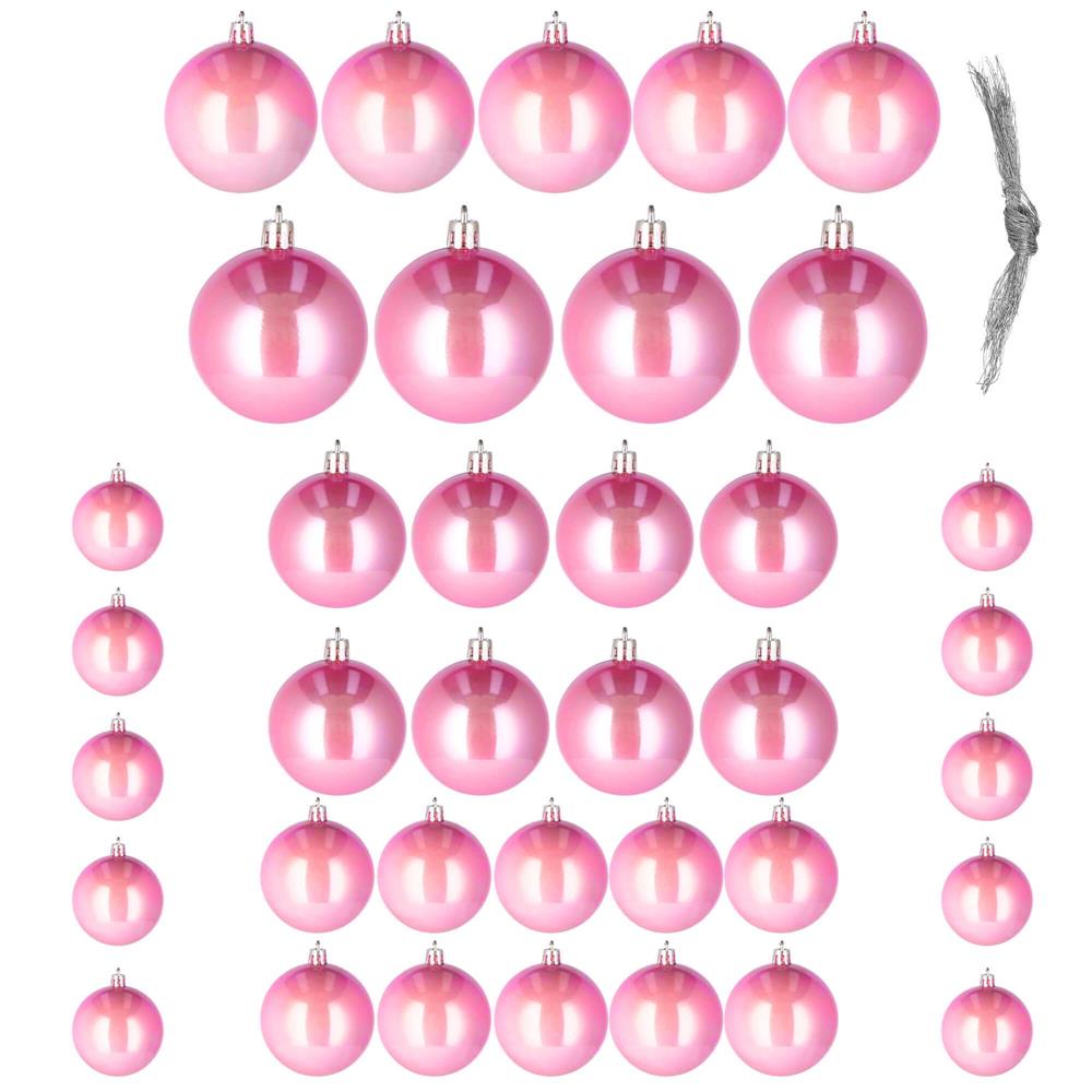 Karácsonyi gömb szett, 37 darab, 3–8 cm, rózsaszín - Image 13