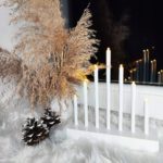 Dekoratív karácsonyi gyertya, 7 db LED izzó, ezüst színben