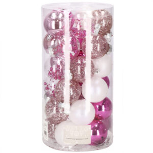 Set globuri de Craciun Inedit, 30 bucati, 6cm, transparente si roz