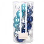 Karácsonyi gömb szett Inedit, 30 darab, 6 cm, átlátszó és kék