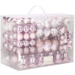Set globuri si decoratiuni de Craciun, 155 piese, diverse dimensiuni, roz