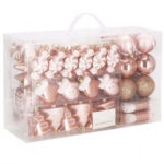 Karácsonyi gömb- és díszkészlet, 77 darab, különböző méretben, rózsaarany